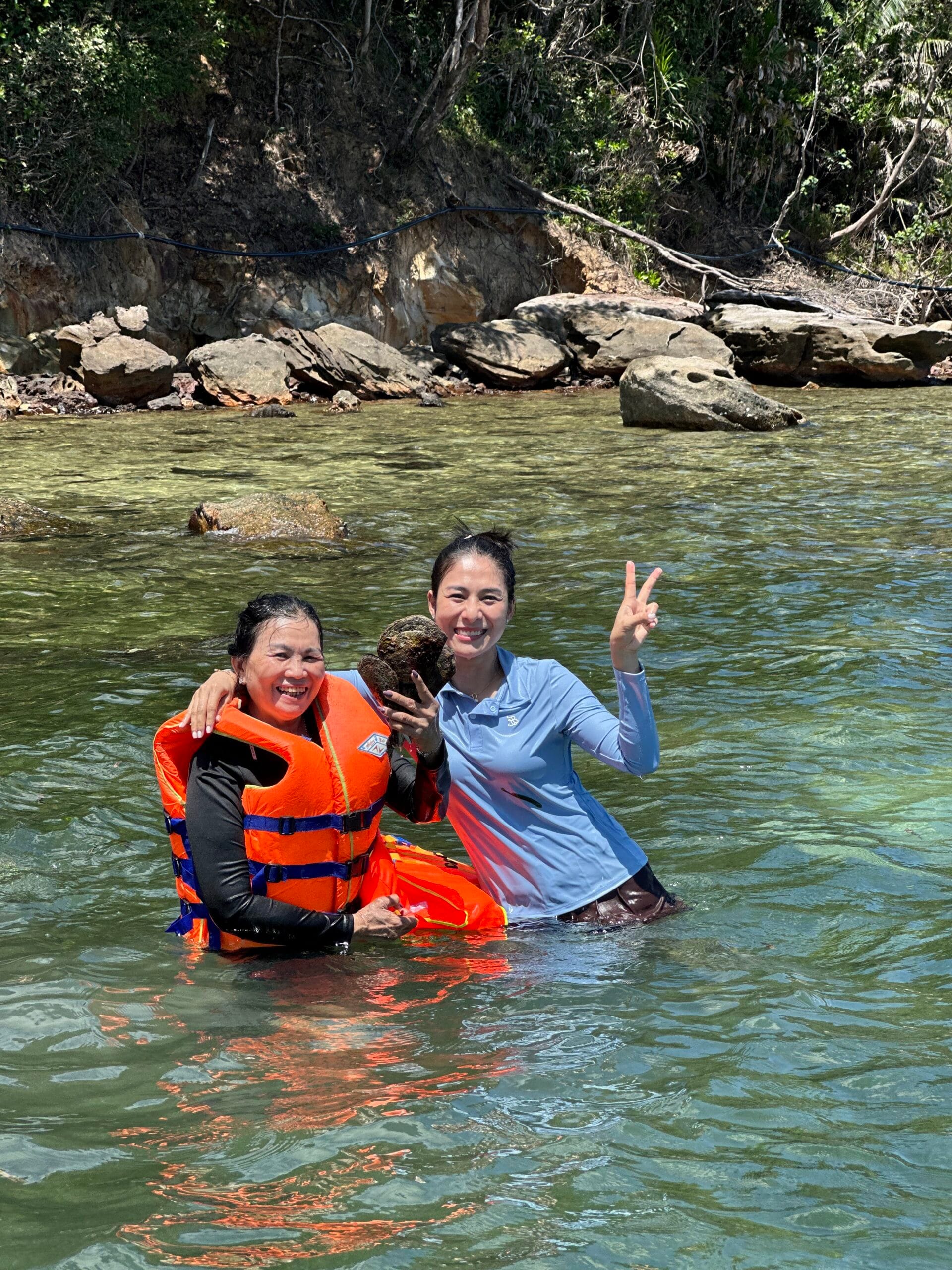 Two girls swimming